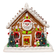 Lighted Gingerbread House With Ribbon Candy Roof - 9 Inch