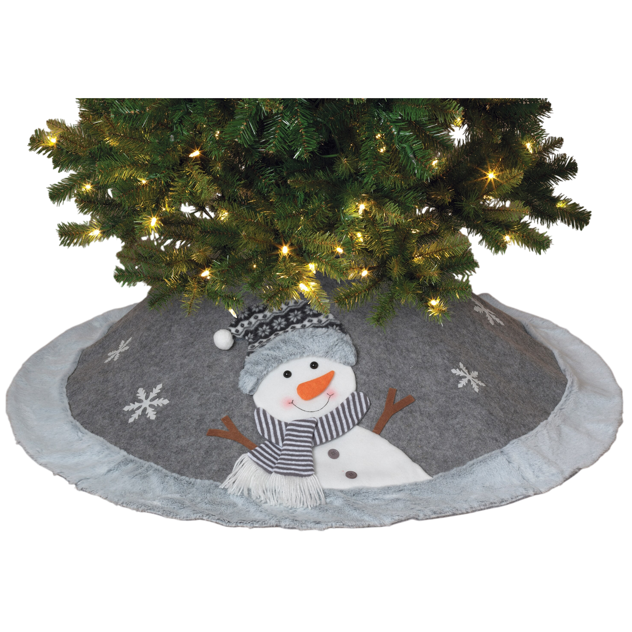 Grey Fabric Snowman Tree Skirt - 48 Inch