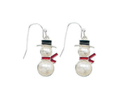 White Pearl Snowmen with Hat and Scarf Earrings