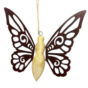 Metal and Mango Wood Rustic Butterfly Ornament - Large