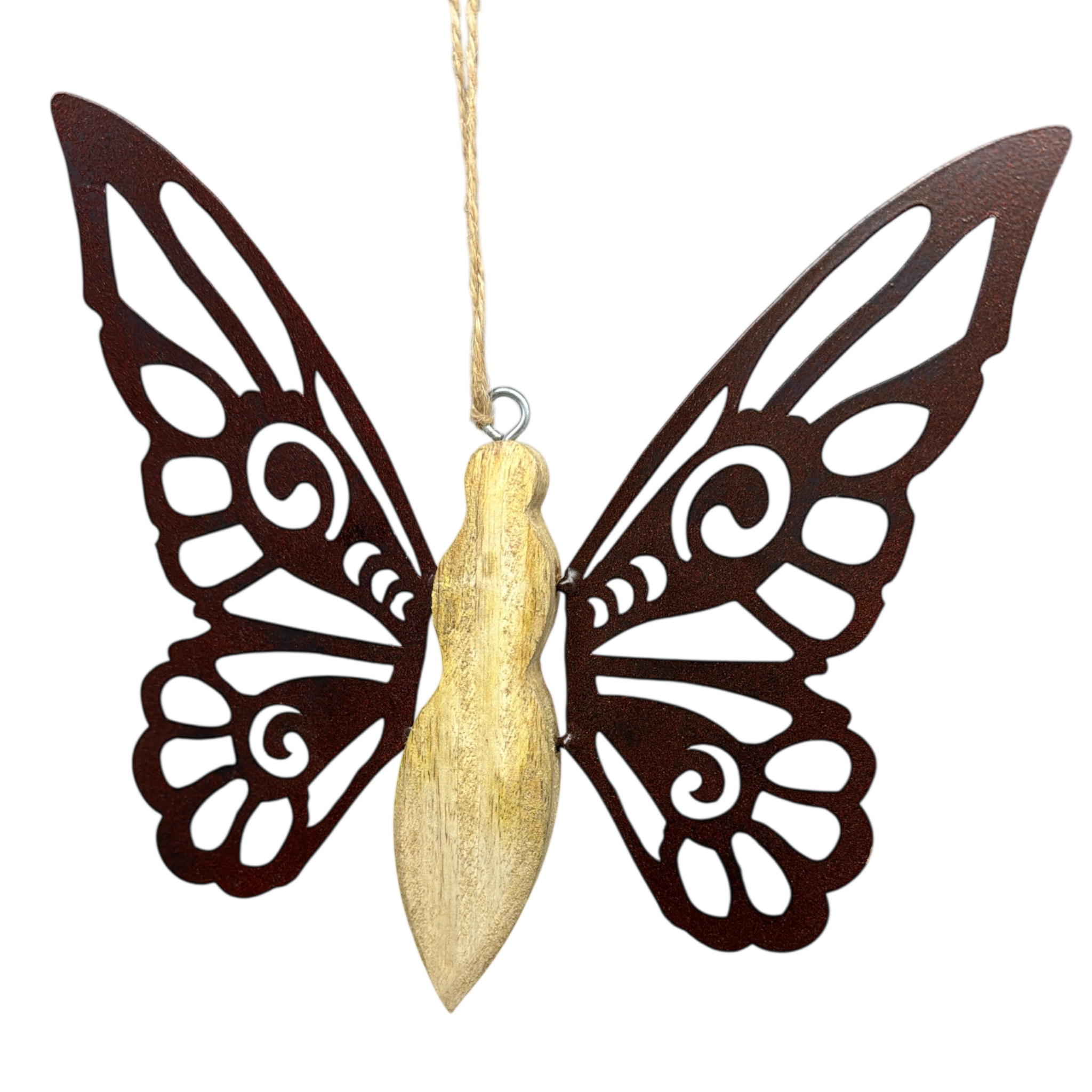 Metal and Mango Wood Rustic Butterfly Ornament - Large