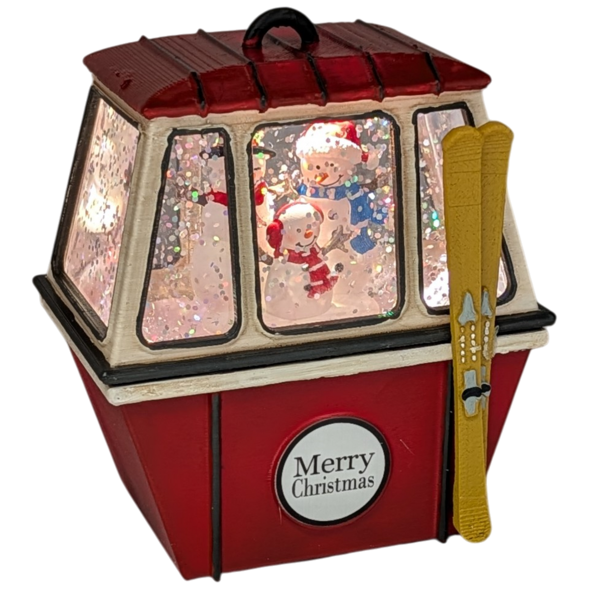 Merry Christmas Ski Gondola Lighted Snowglobe - Snowman