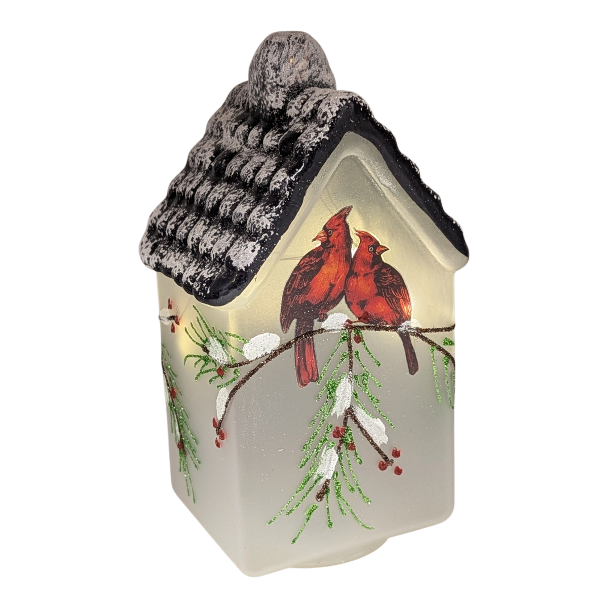 Lighted Frosted Glass Cardinal Design House Luminary