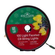 100-Light Warm White LED Faceted C9 Green Wire String Lights