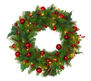 24 Inch Lighted Wreath With Red Balls