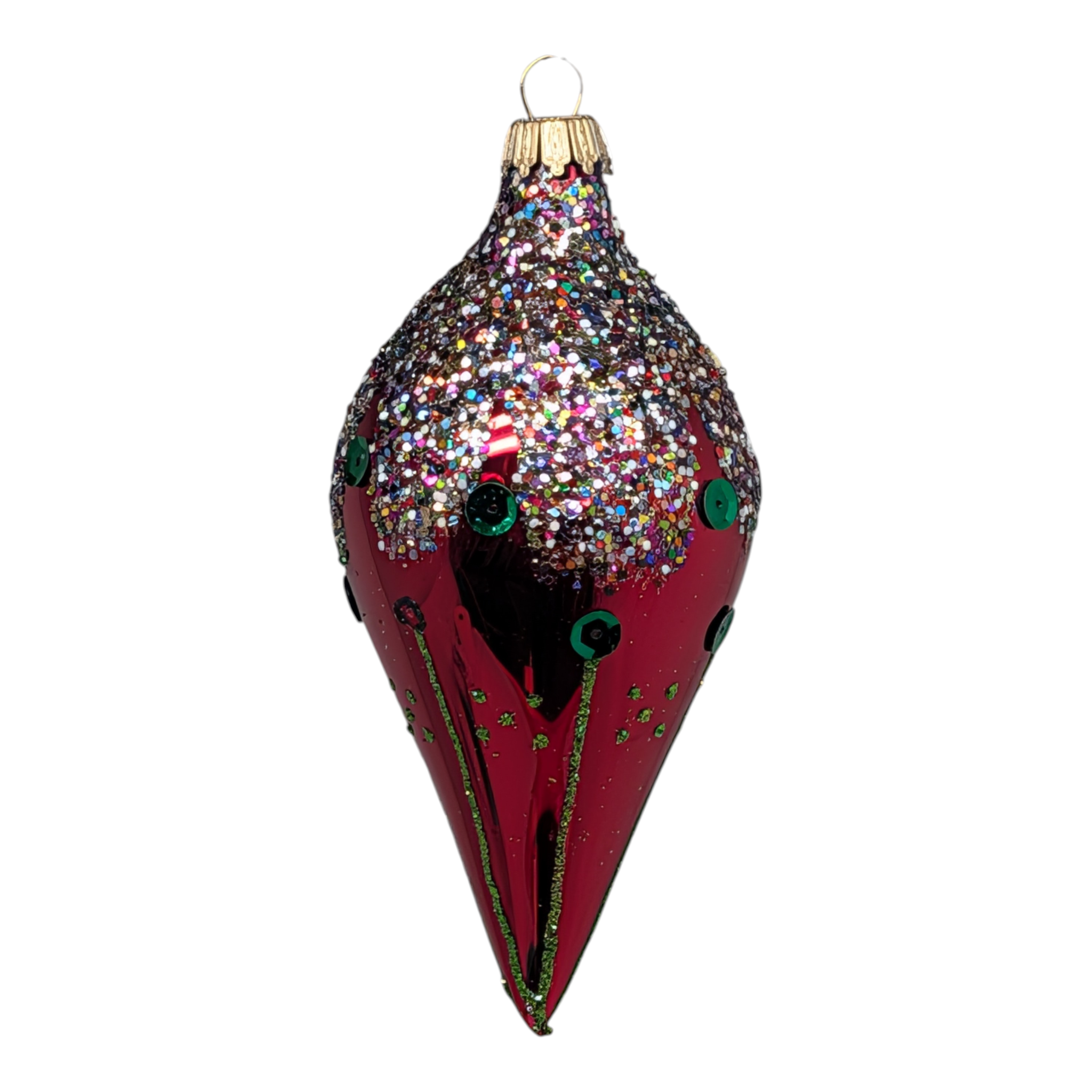 Krebs Value Glass Ornament 4 pack - Red Sequined Teardrops