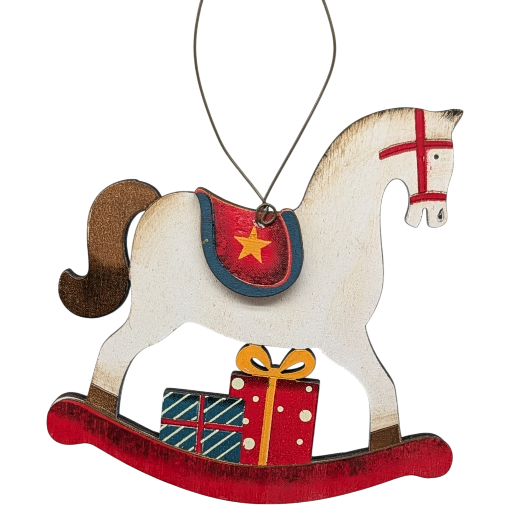 Prancer's Rocking Horse Dreams: Hand-Painted Plywood Ornament