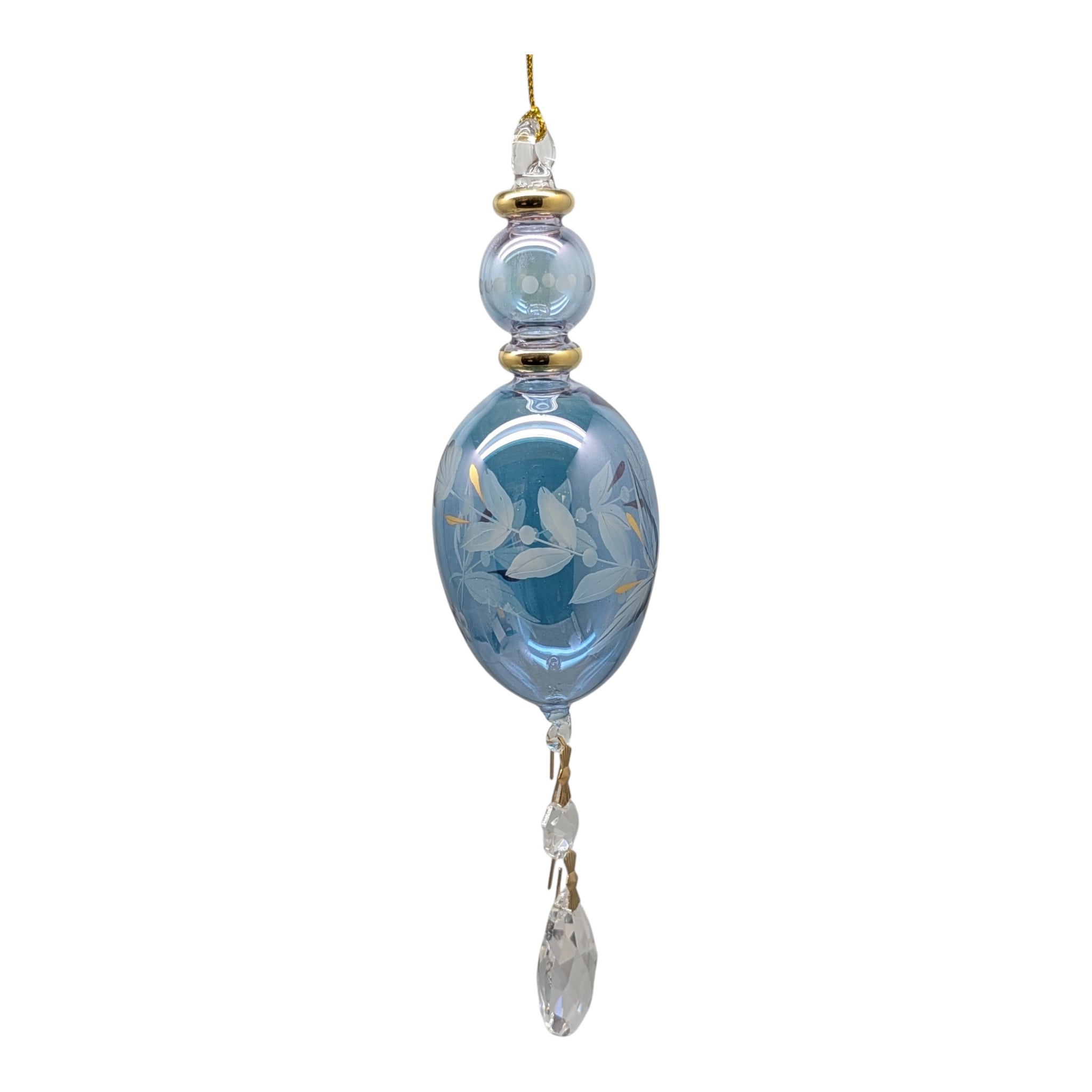 Heron Blue Elongated Perfume Bottle Ornament with Crystal Dangles