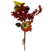 14 inch Faux Pumpkin Pick With Leaves, Acorns and Berries