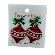 Red Glitter Ornament With Bow Earrings