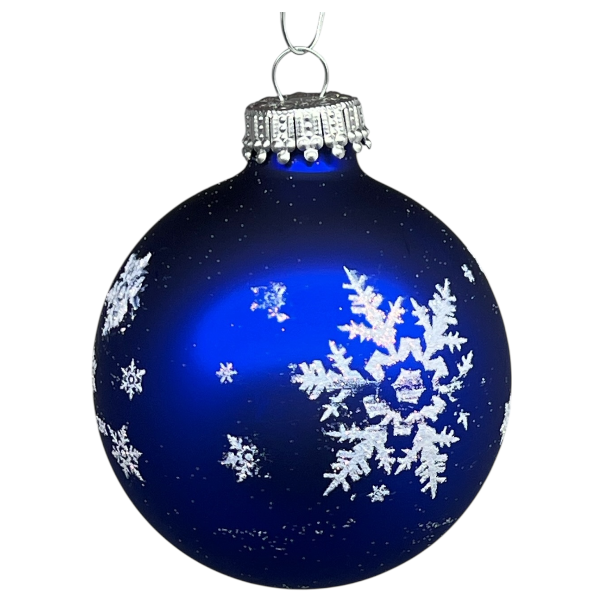 Krebs Value Glass Ball 4 pack - Snowflakes on Matte Blue