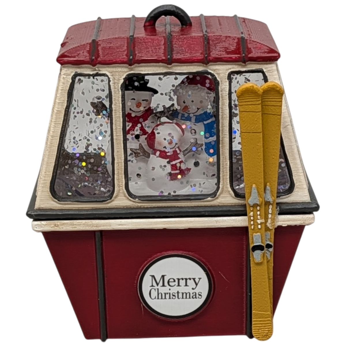 Merry Christmas Ski Gondola Lighted Snowglobe - Snowman