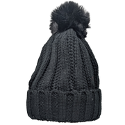 Knit Hat With Three Interchangeable Poms - Black