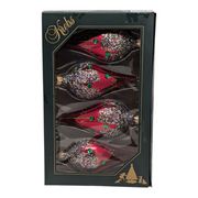Krebs Value Glass Ornament 4 pack - Red Sequined Teardrops
