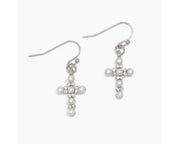 Pearl And Crystal Cross Earrings – Silver-Tone