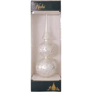 Glass 13 Inch Treetop Finial - Matte Silver with Glitterlace