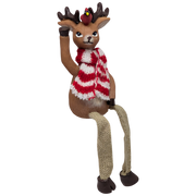 Red and White Striped Scarf with Cardinal Reindeer Shelfsitter