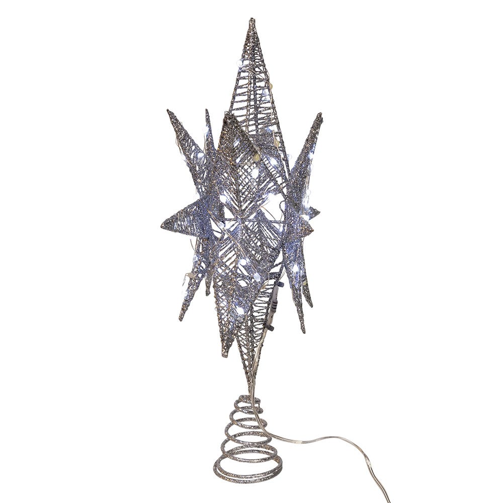 Cool White Micro LED Silver Starburst Treetop - 15 inch