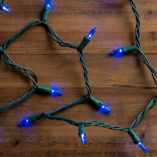 Blue LED String Lights - 100 Light - Green Wire
