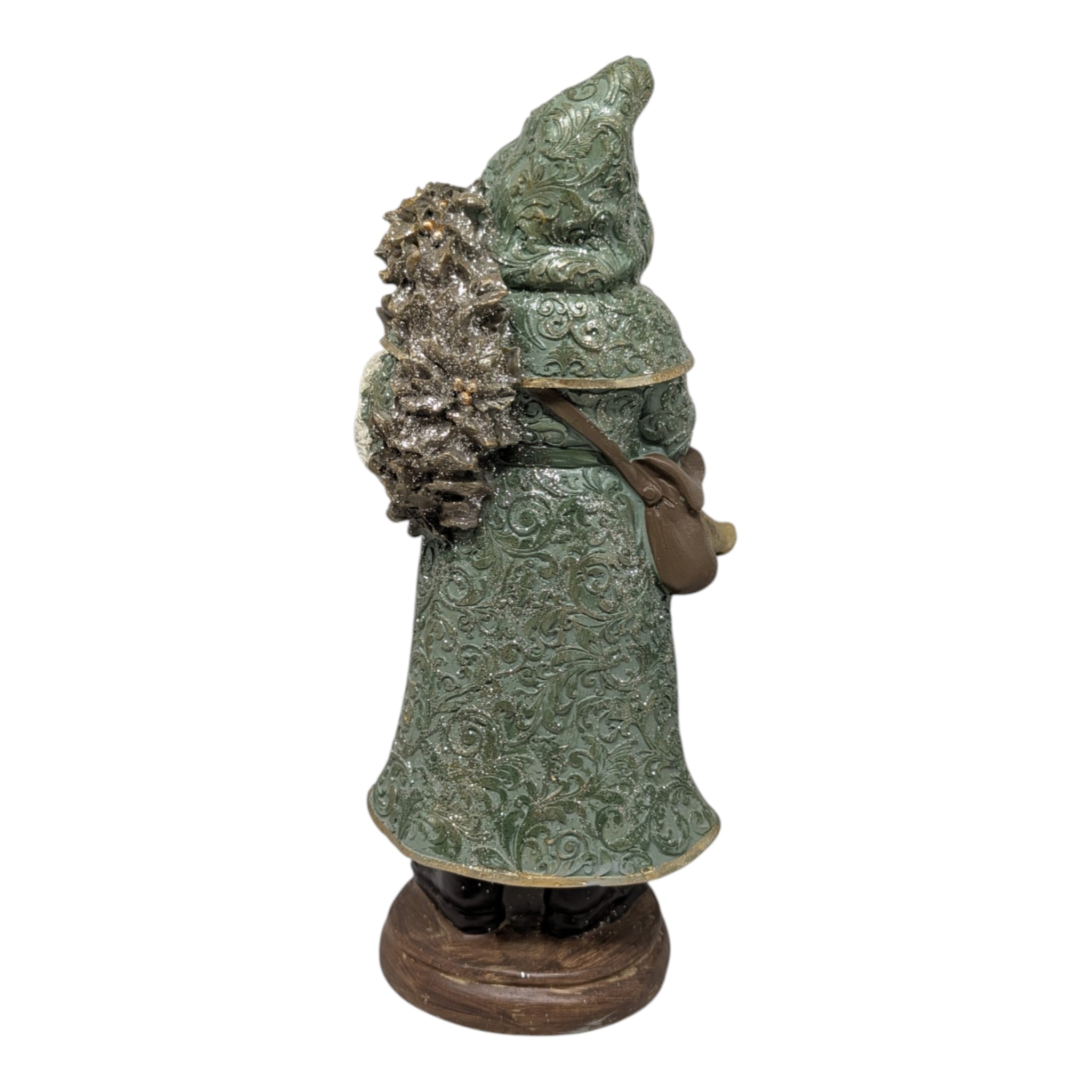 Vintage-Inspired Santa with Lantern & Evergreen Resin Figurine