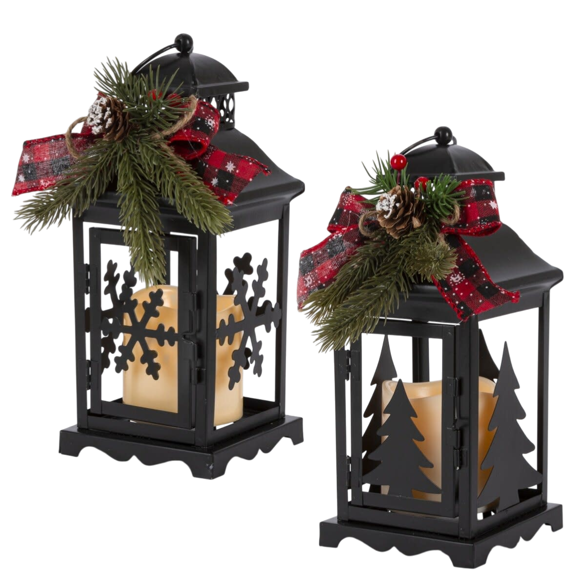 10.5-Inch Lighted Metal Lanterns with Timer (Set of 2)