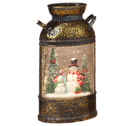 Lighted Spinning Water Globe Milk Can - Snowman