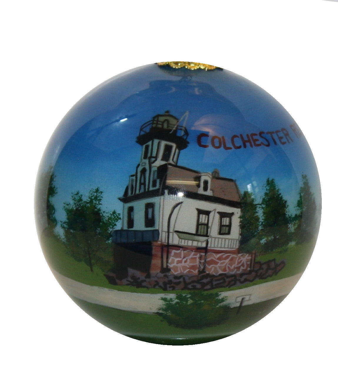 Hand Painted Glass Globe Ornament - The Colchester Reef Lighthouse At Shelburne Museum