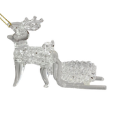 Spunglass Ornament - Clear Reindeer With Sleigh