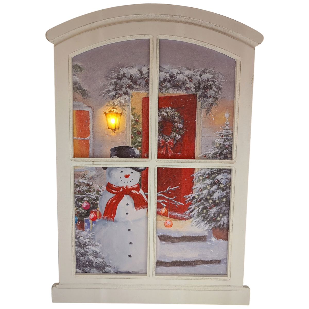 Lighted Winter Window Wall Hanging - Snowman Welcome