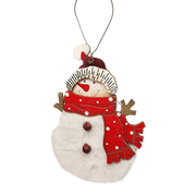 Wood and Fur Snowman Ornament - Stocking Hat
