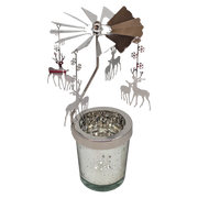 Starry Sky Rotating Candle Holder - Silver with Reindeer Dangles