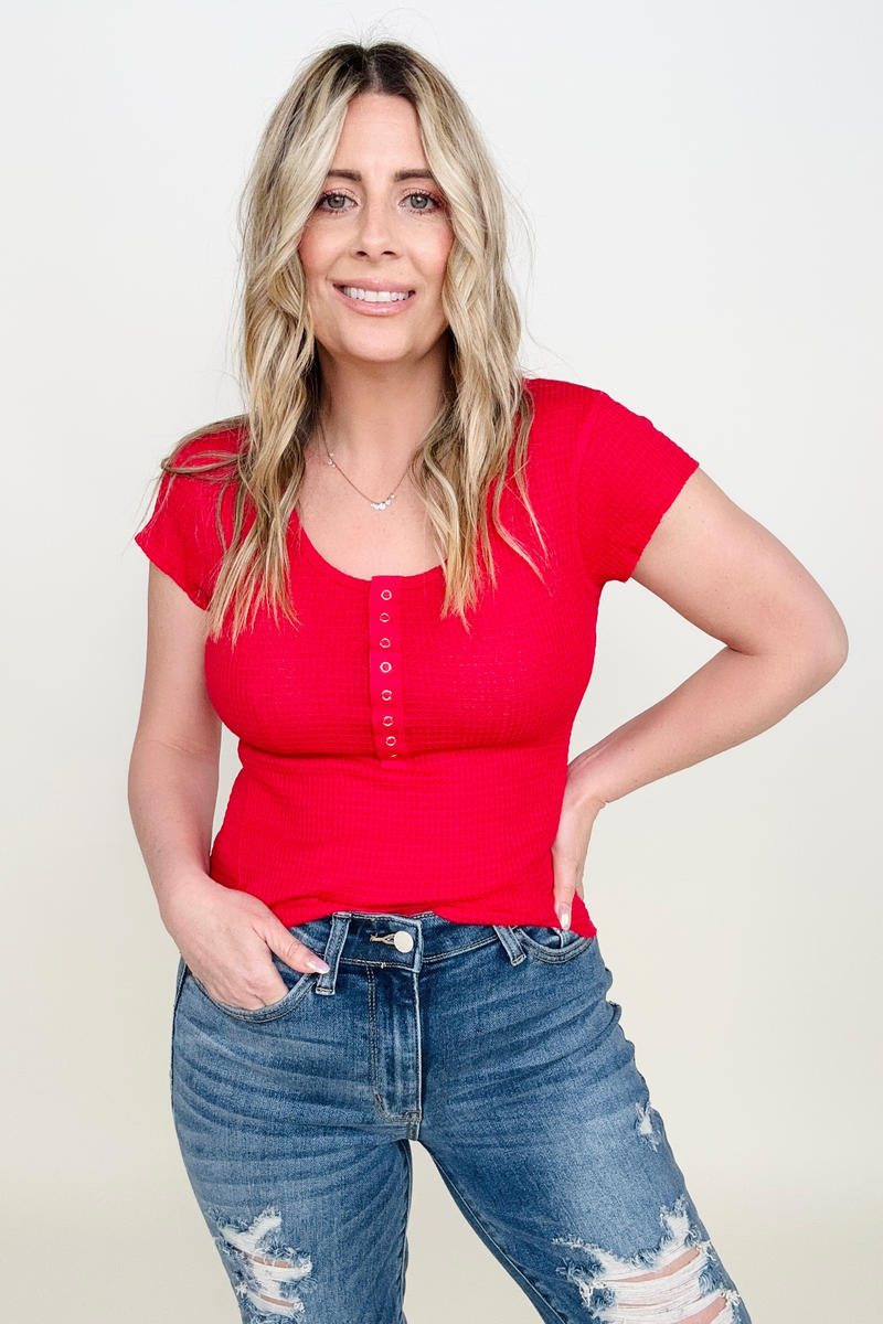 Baby Waffle Snap Button Cap Sleeve Top Red by SidePony Boutique