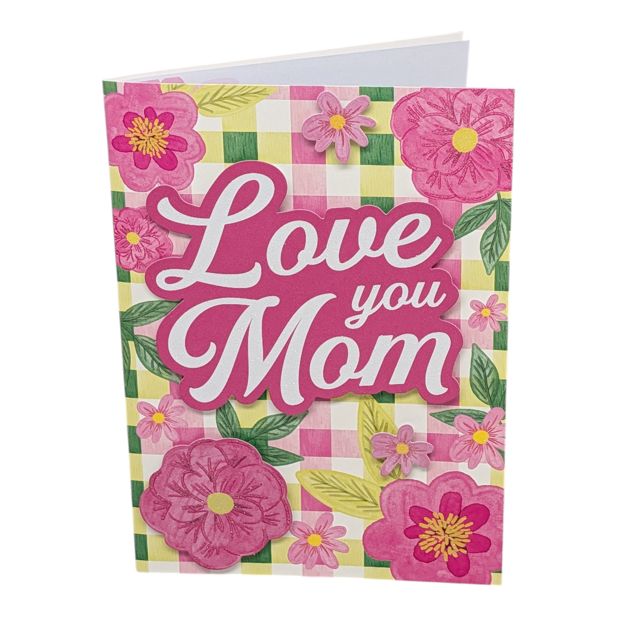 Love You Mom Floral Gingham - Mother's Day Card