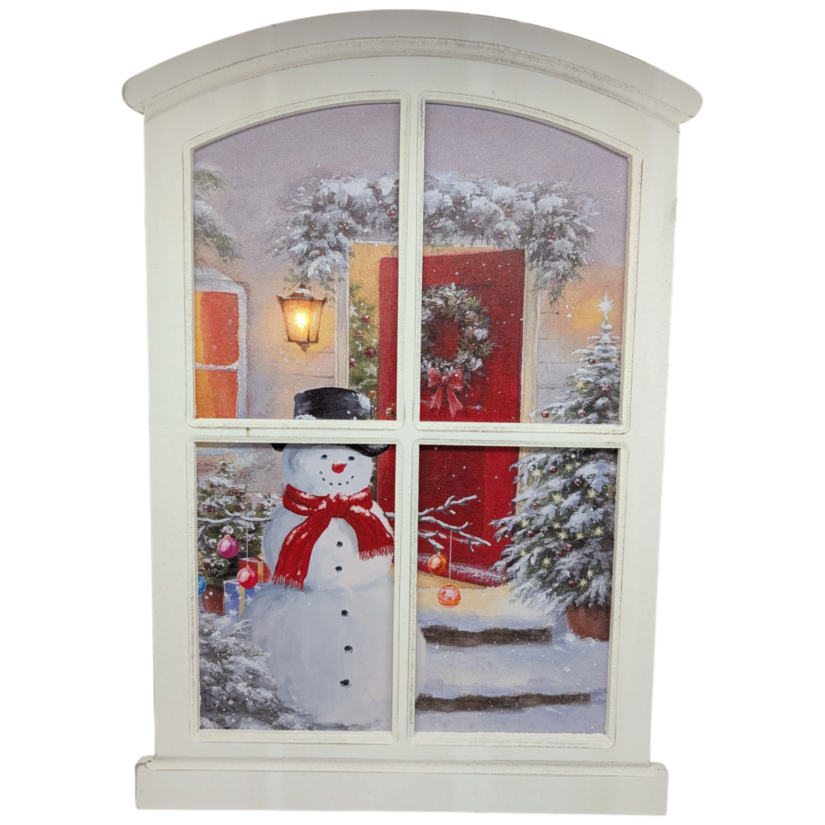 Lighted Winter Window Wall Hanging - Snowman Welcome