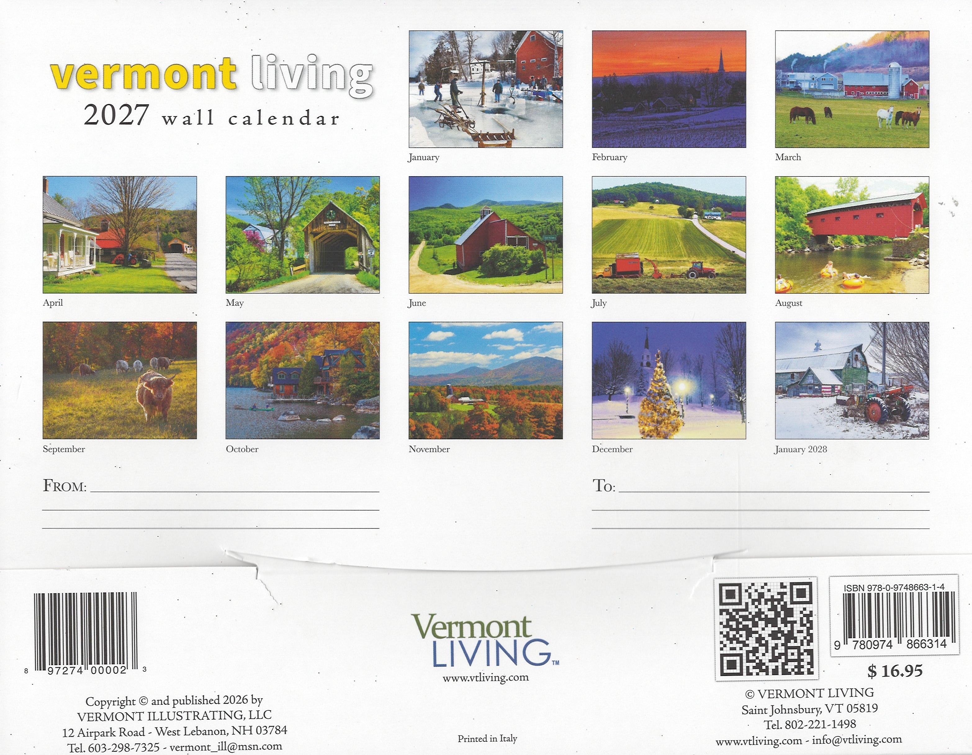 2027 Vermont Living Wall Calendar