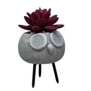 Faux Purple Succulent In Planter - Owl