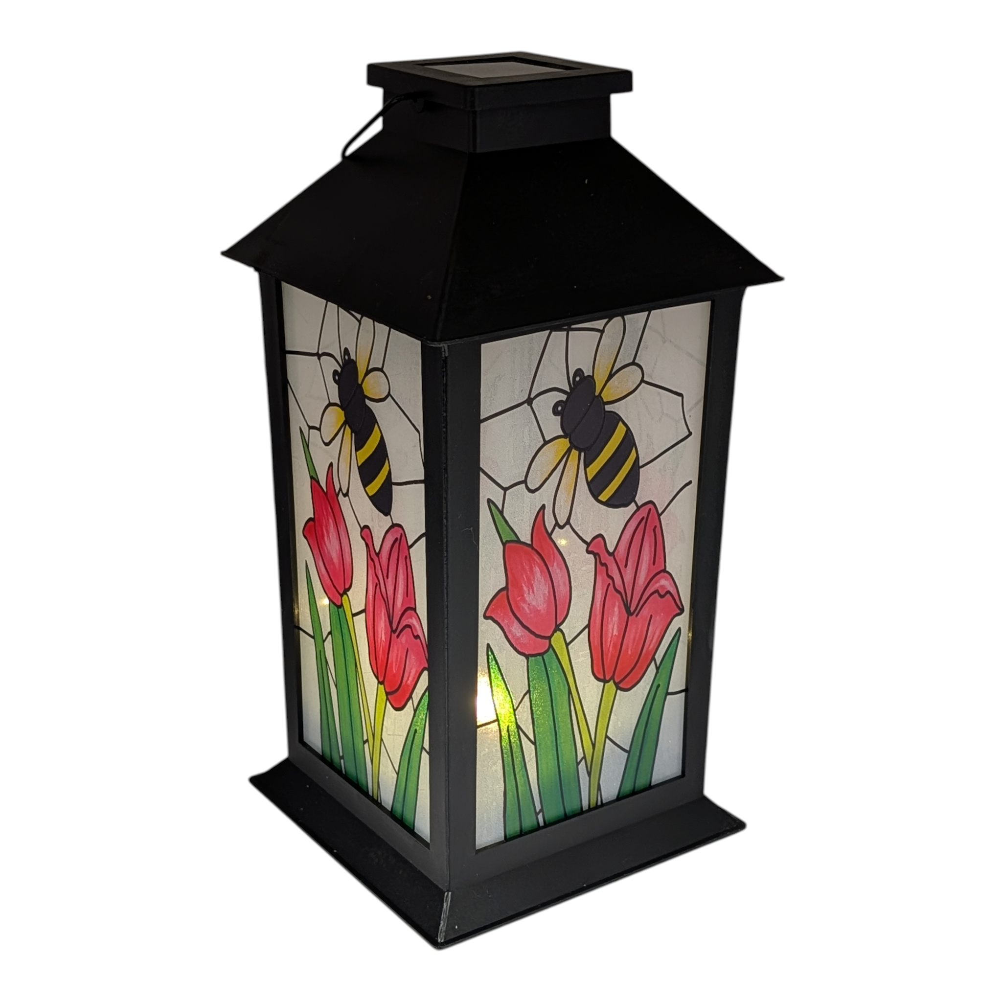 Solar Powered Stained Glass Style 11" Lantern -