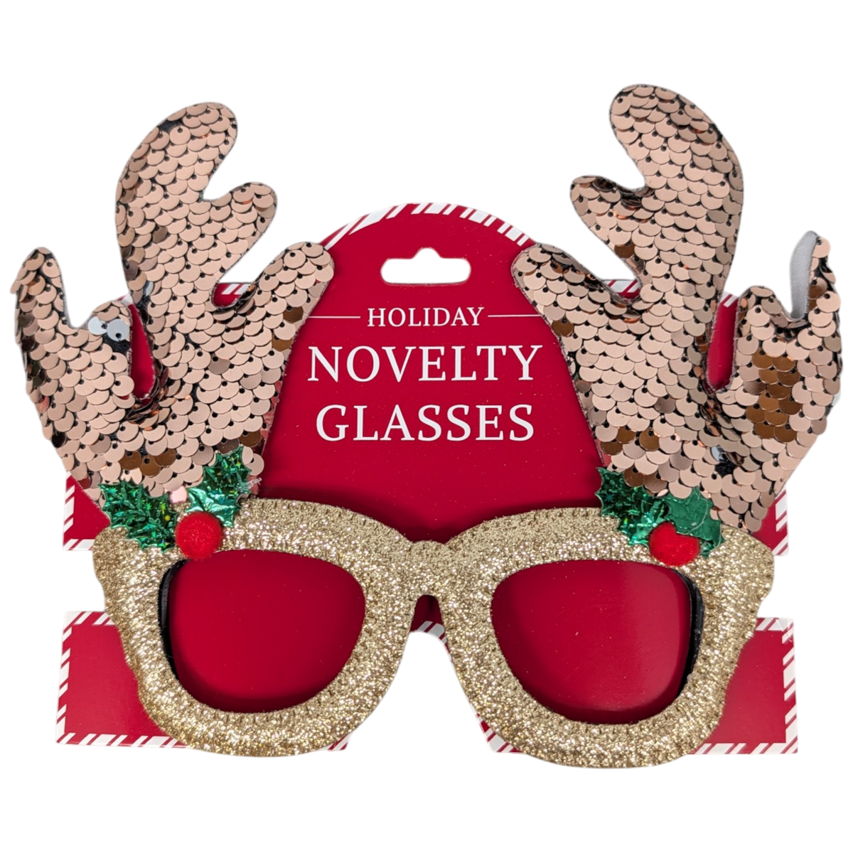Sequin Reindeer Novelty Party Glasses - Gold