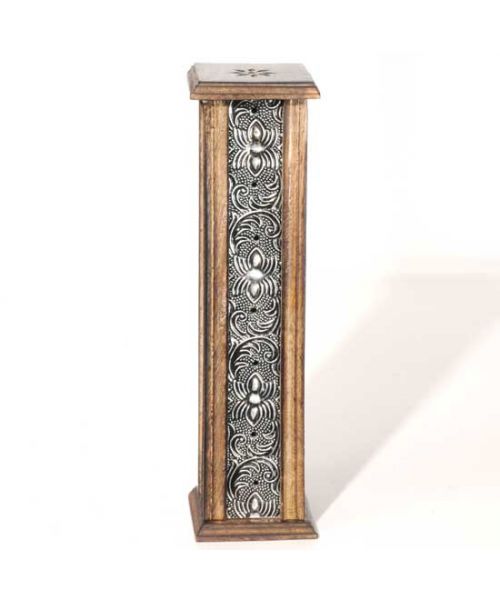 Mango Wood and Stamped Metal Incense Burner Tower 12" by Homeportonline