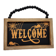 Wooden Hanging 8 Inch Sign - Haunted Welcome