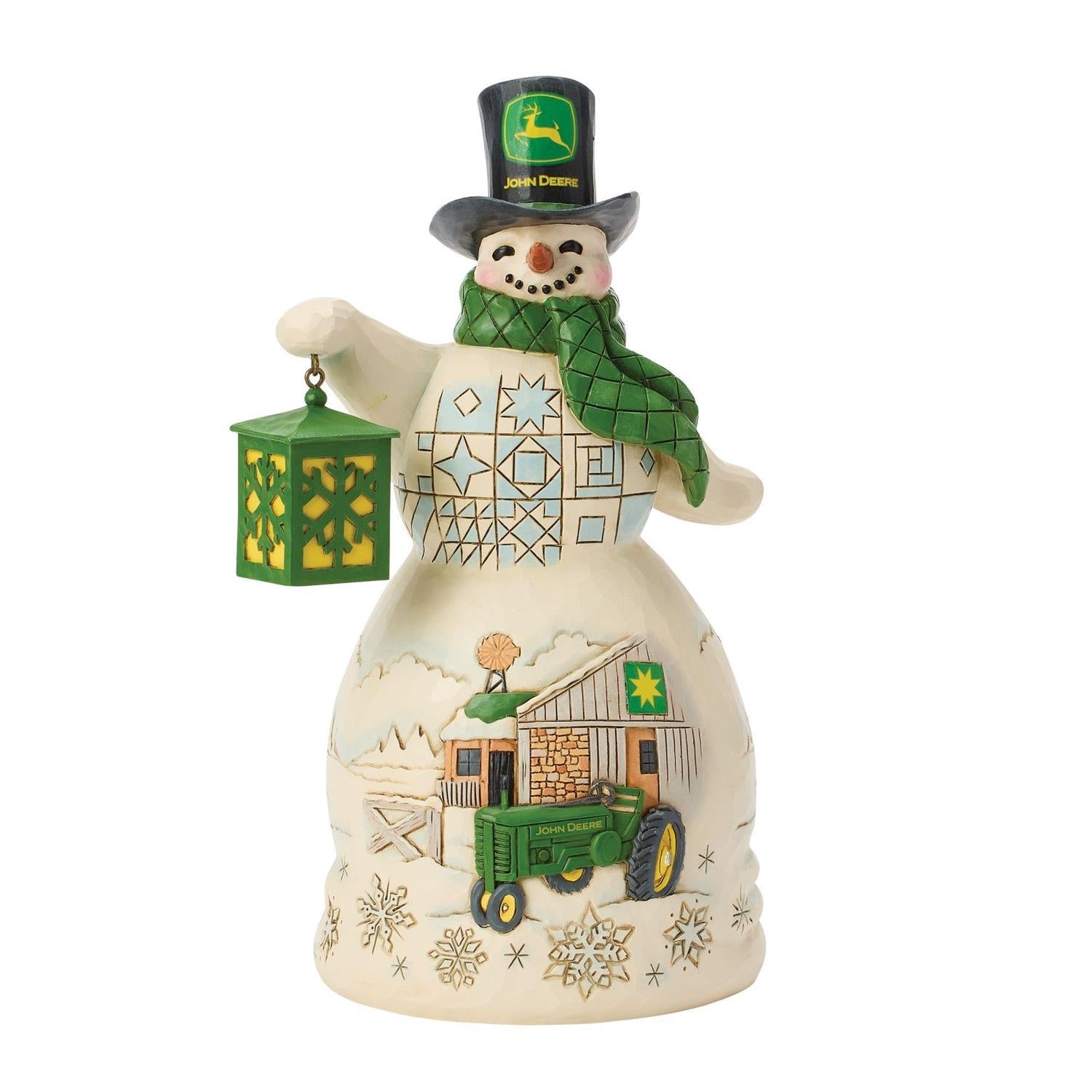 Snowman in John Deer Top-Hat Figurine