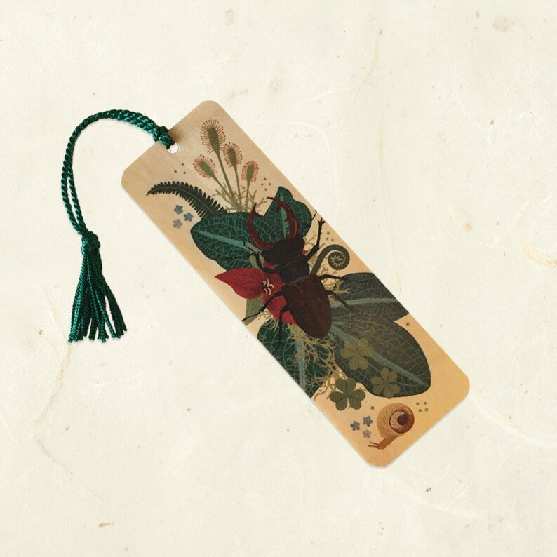 Stag Beetle Wood Bookmark with Tassel by Wild Lark