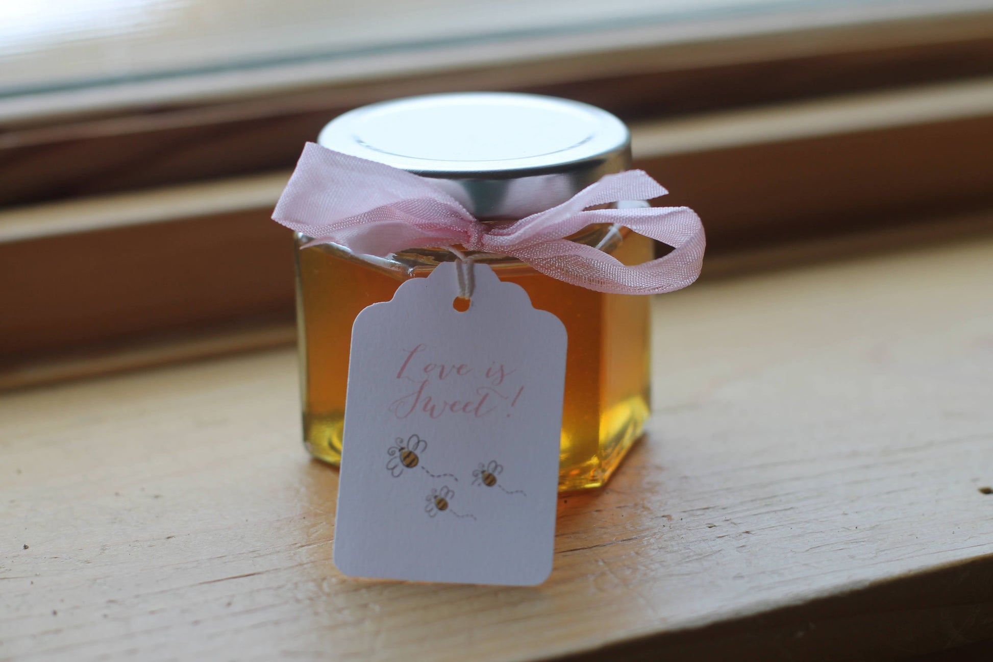 Honey Favor 4oz with Ribbon and Custom Tag- VT Honey-Belle Savon Vermont by Belle Savon Vermont
