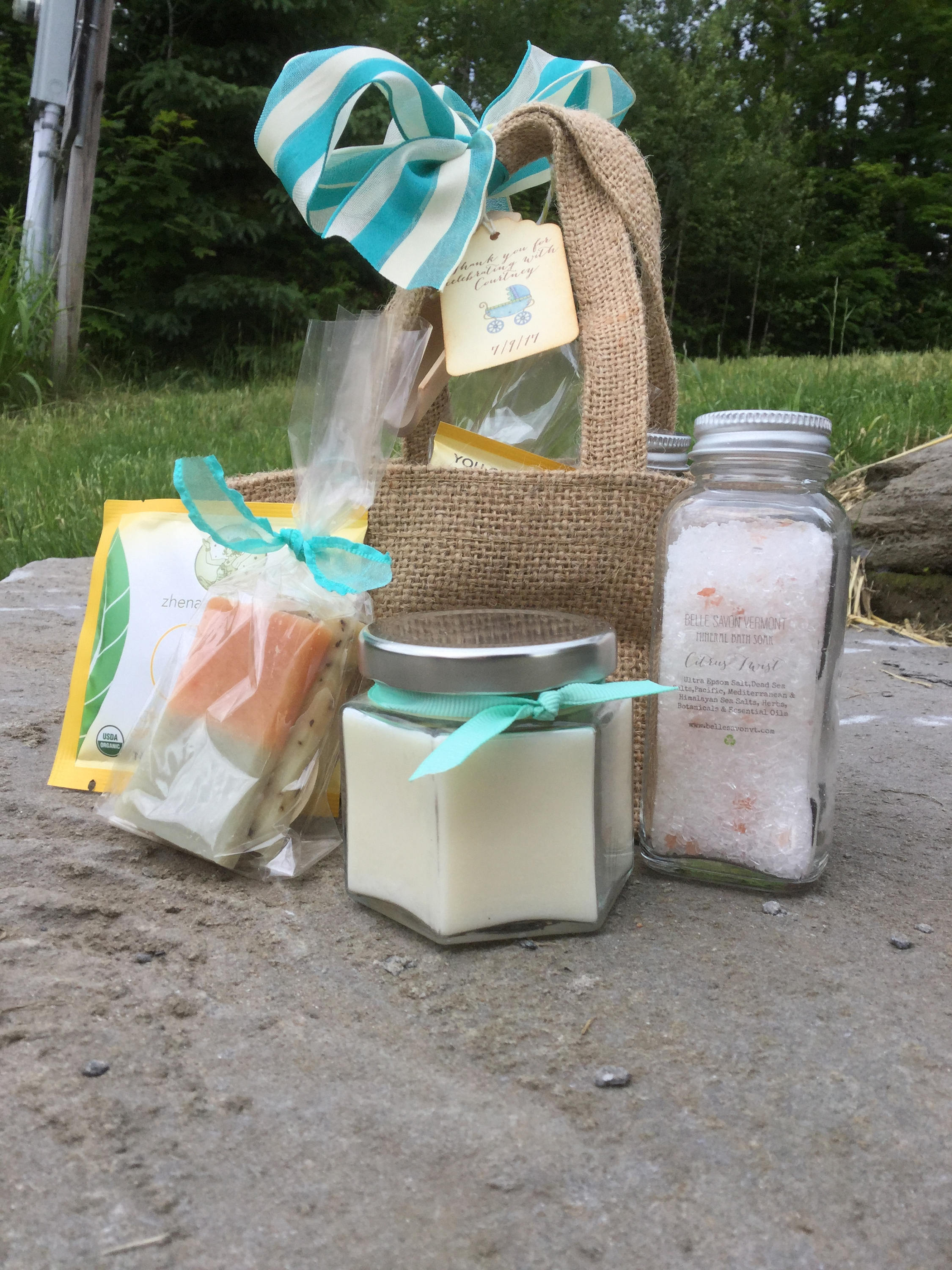 Pamper Me Spa Set with Mineral Bath, Soap, Candle and Tea -Artisan Soap and Bath Salts-Weddings-Bridal-Baby Showers-Belle Savon Vermont by Belle Savon Vermont