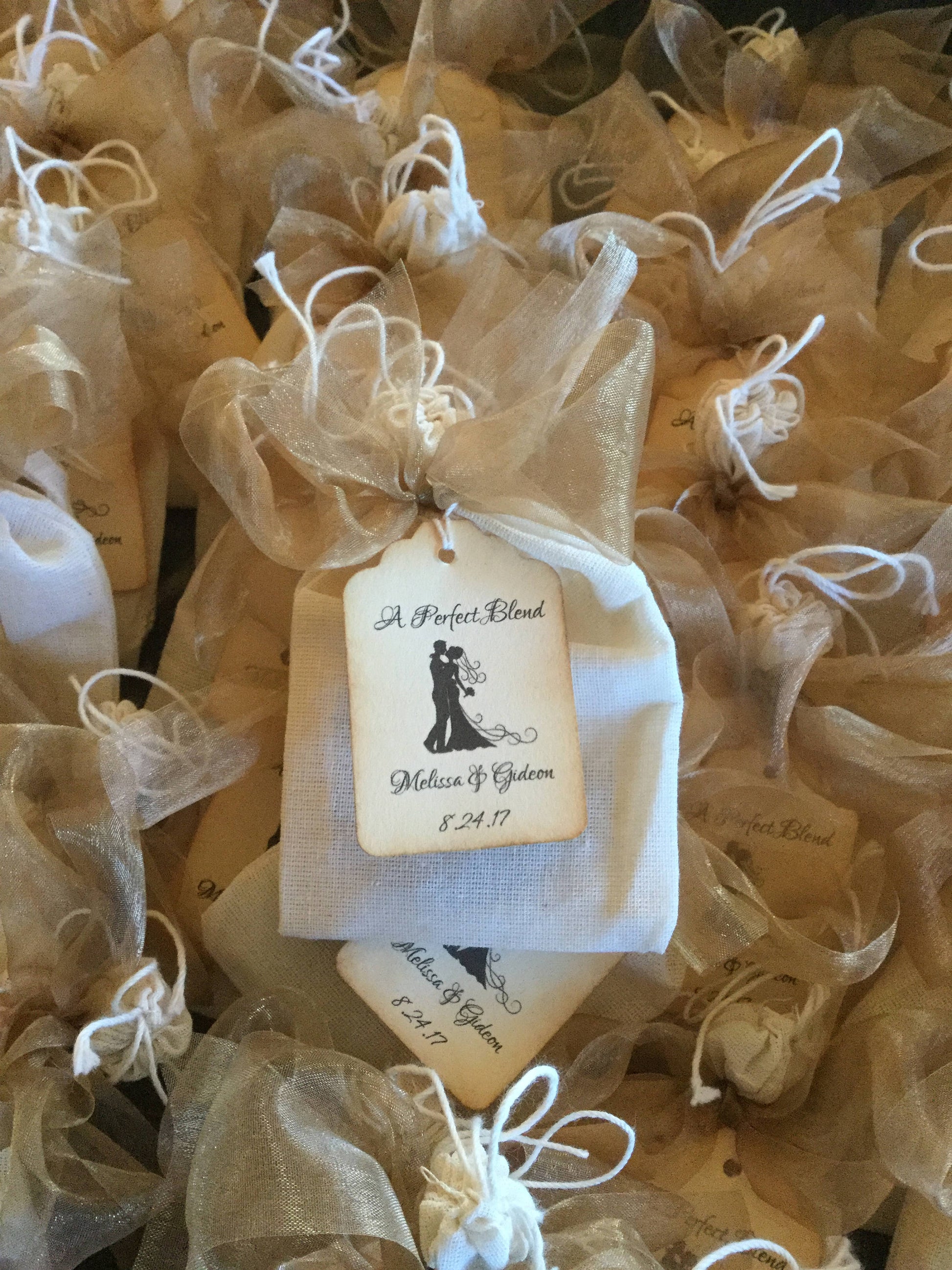 Tea Party Favor-Two Organic Teas in a Muslin Bag with Ribbons-Wedding-Bridal Shower-Baby Shower-Belle Savon Vermont by Belle Savon Vermont