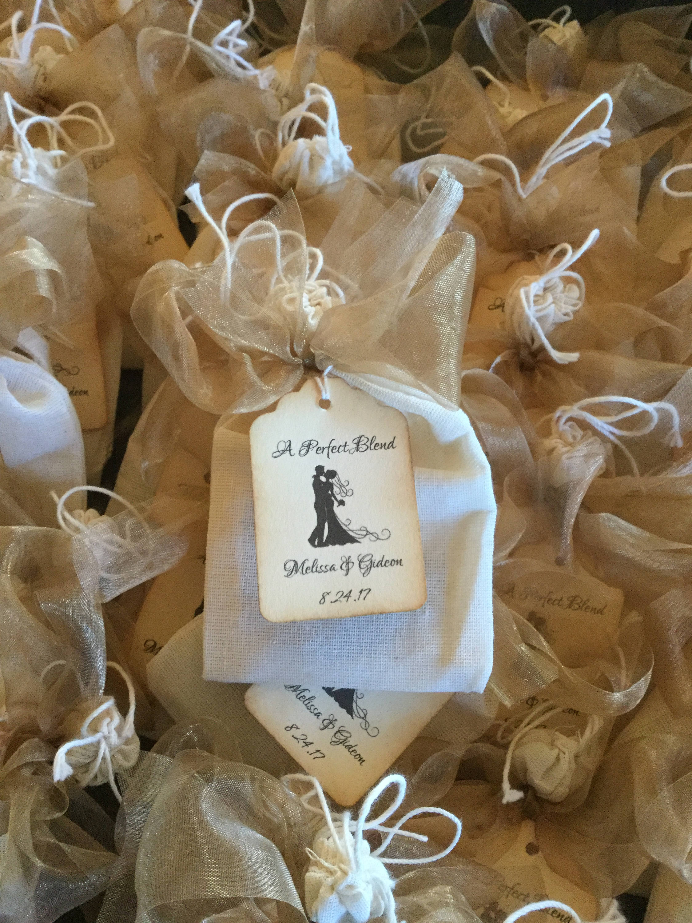 Tea Party Favor-Two Organic Teas in a Muslin Bag with Ribbons-Wedding-Bridal Shower-Baby Shower-Belle Savon Vermont by Belle Savon Vermont