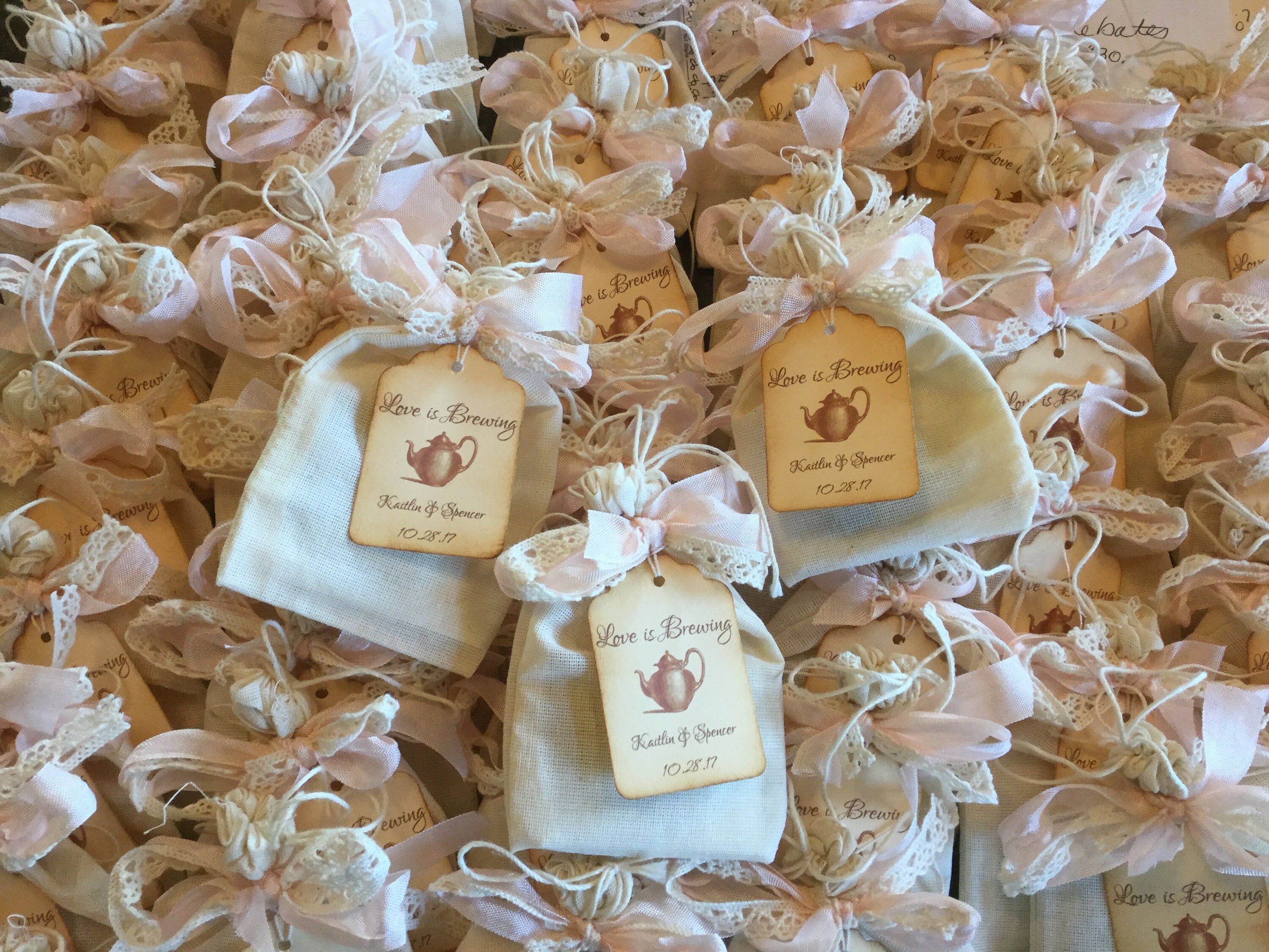 Tea Party Favor-Two Organic Teas in a Muslin Bag with Ribbons-Wedding-Bridal Shower-Baby Shower-Belle Savon Vermont by Belle Savon Vermont
