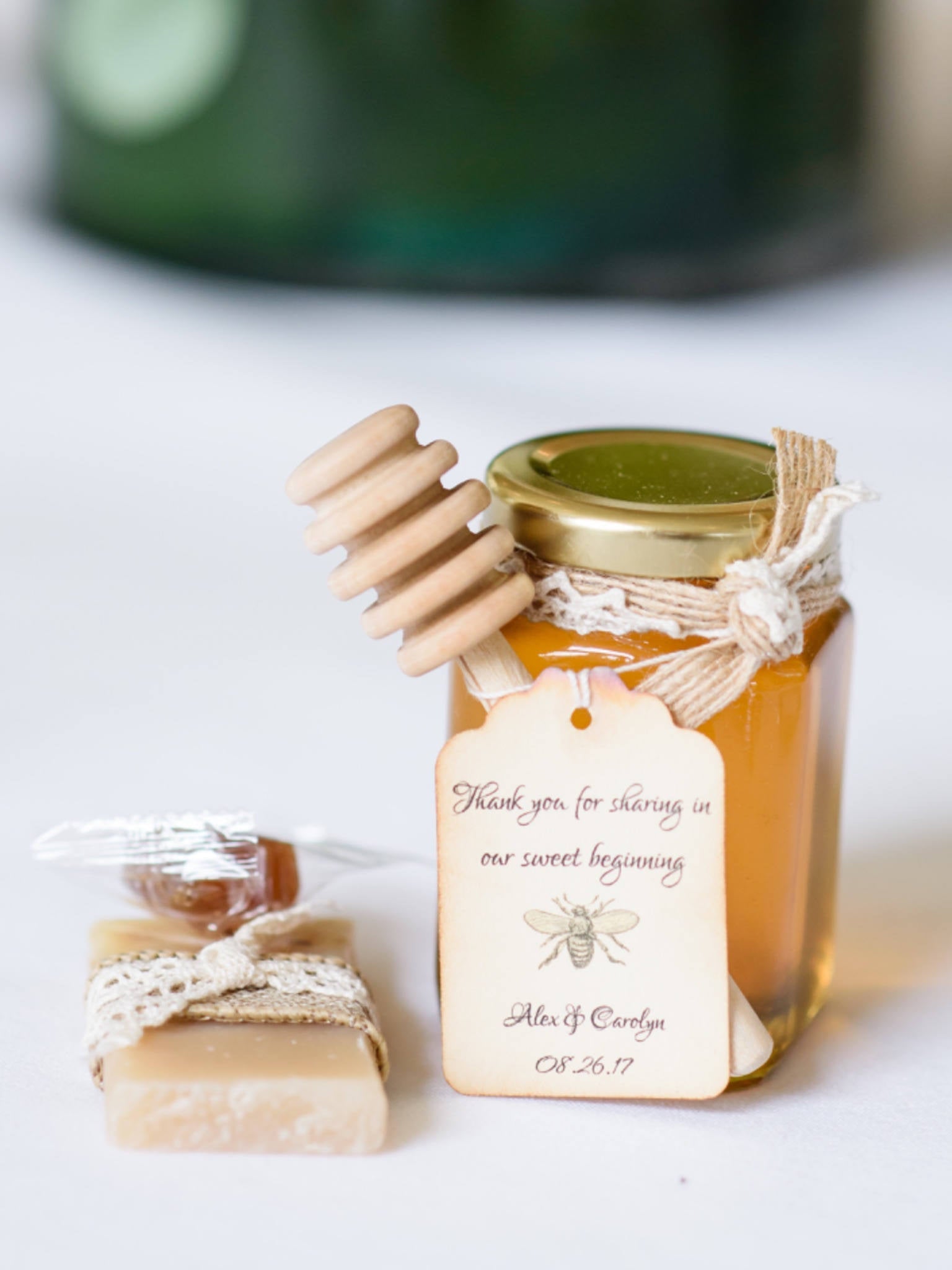 Honey Favor With Wooden Dipper and Custom Hangtag- VT Honey-Belle Savon Vermont by Belle Savon Vermont