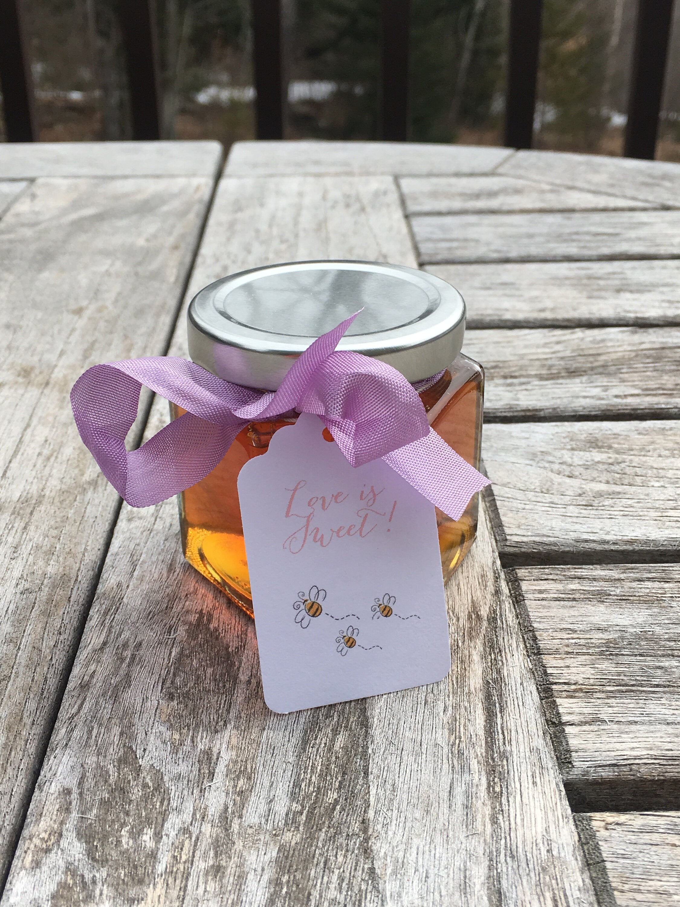 Honey Favor 4oz with Ribbon and Custom Tag- VT Honey-Belle Savon Vermont by Belle Savon Vermont
