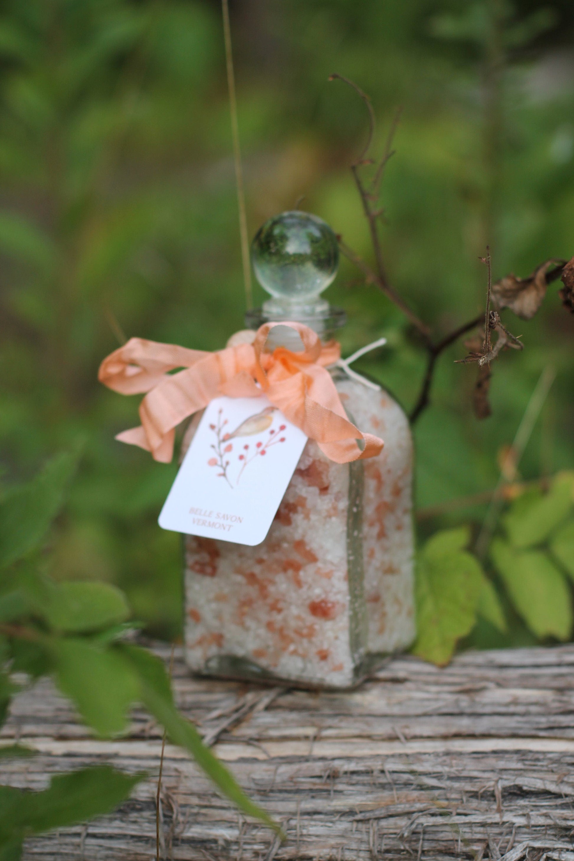 Aromatherapy Bath Soak-8.5oz Glass Bottle with Glass Top and Wooden Scoop by Belle Savon Vermont